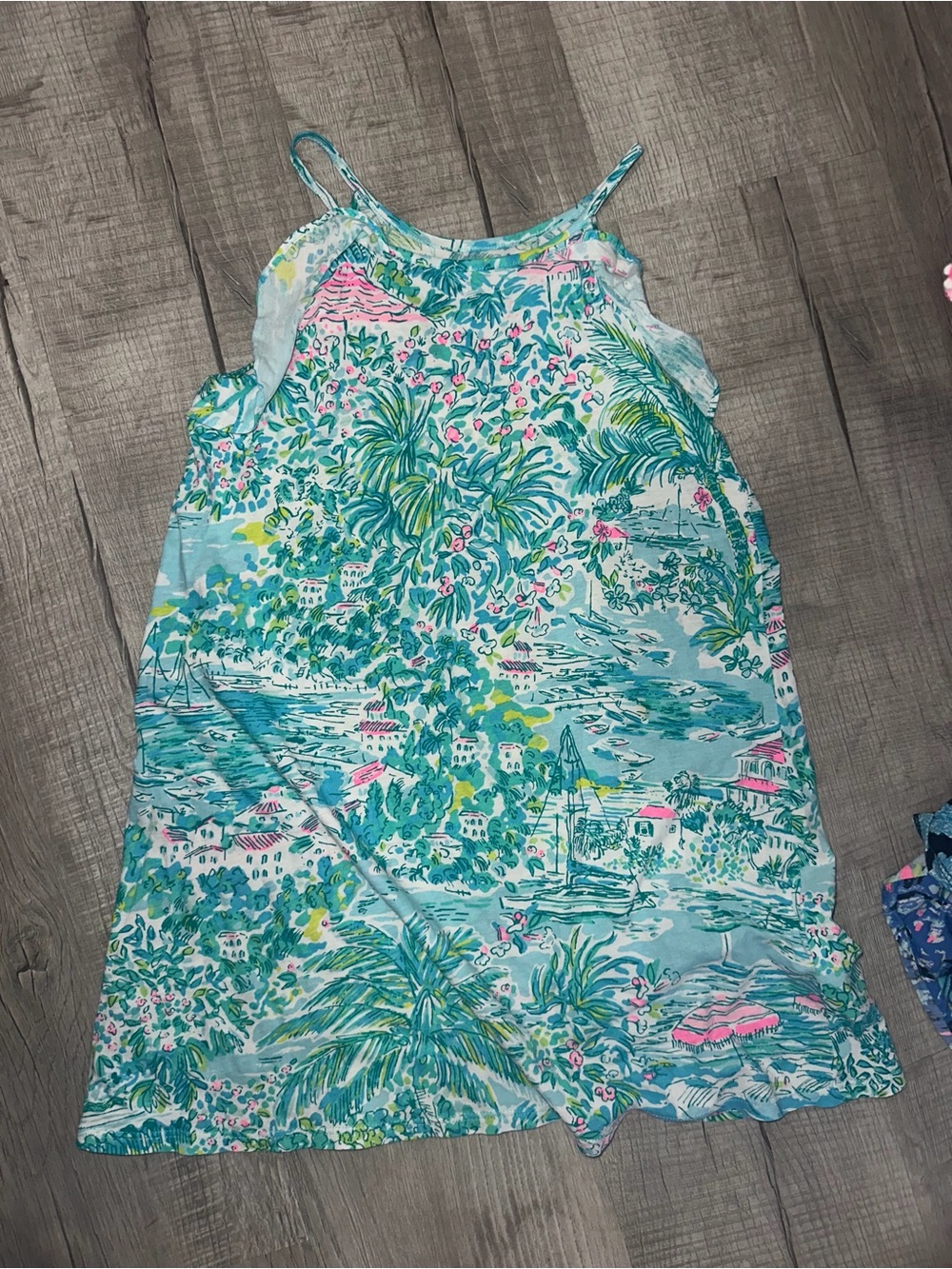 Tropical Print Sleeveless Sundress - Aqua, Teal & Pink
